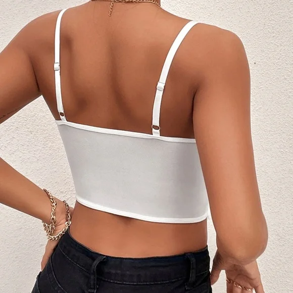 Boho Black Floral Lace Cropped Sexy Corset Cami Top - Picture 8 of 8